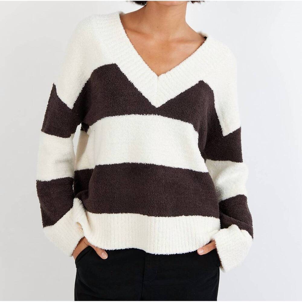 NEW BELLA DAHL oversized v-neck sweater in frost and fawn